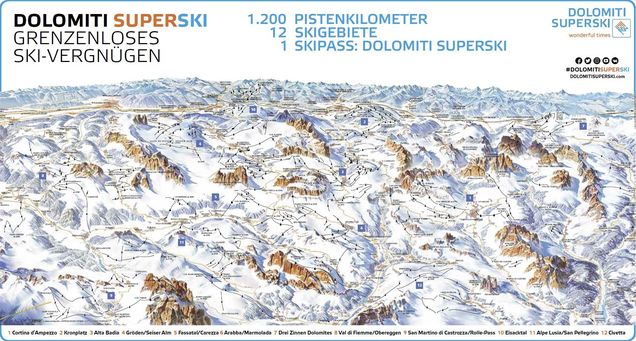 Slidinėjimo trasų žemėlapis Dolomiti Superski