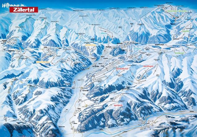 Piantina delle piste Super Skipass Zillertal