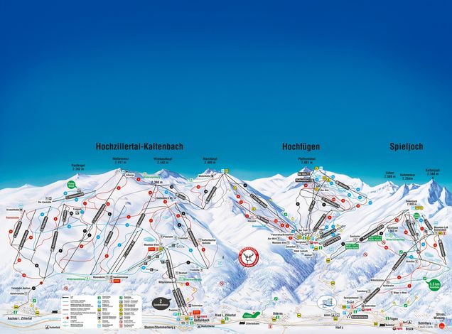 Pistenplan Hochzillertal - Hochfügen - Spieljoch