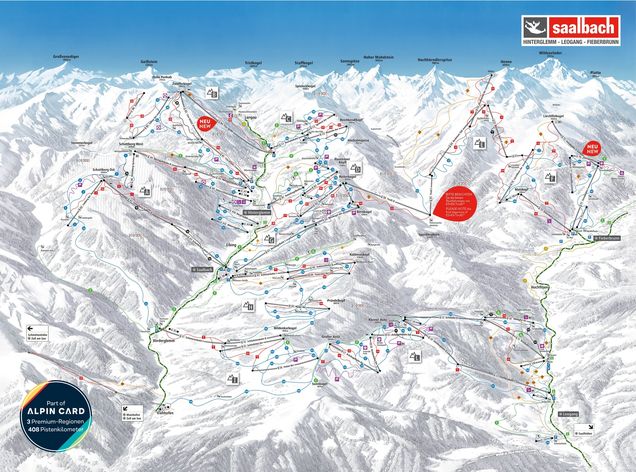 Hartă a pârtiilor Skicircus Saalbach Hinterglemm Leogang Fieberbrunn